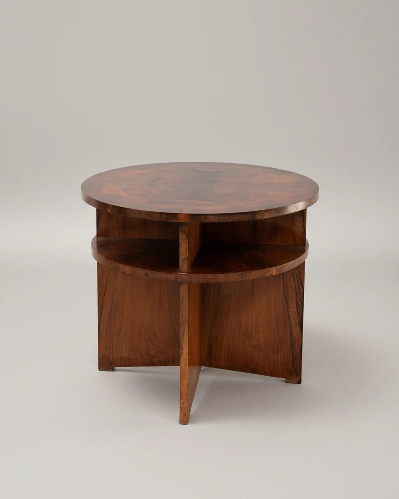 French Modernist Circular Coffee Table with Integrated Shelving, c. 1935