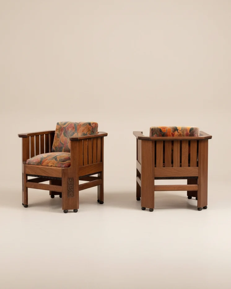 Pair of Amsterdam School Walnut Armchairs, Netherlands, c. 1930