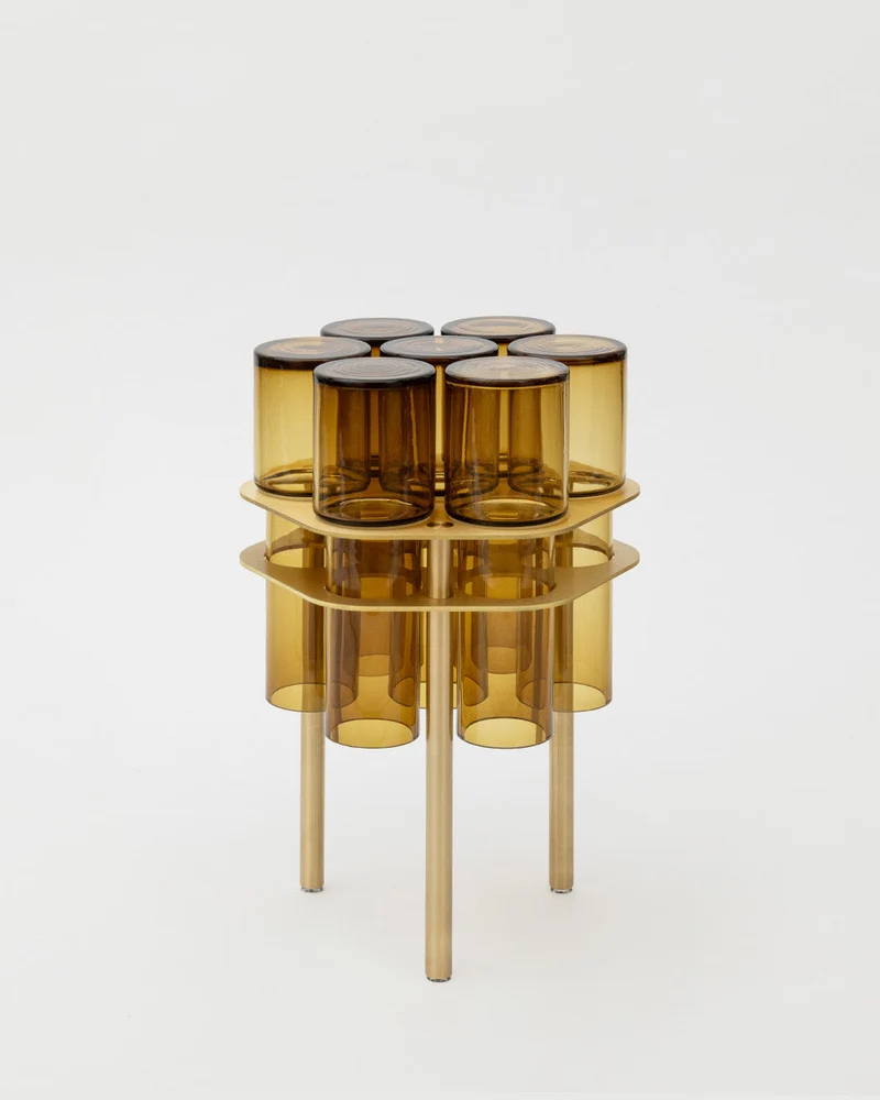 Field 7 Side Table - Olivin Glass , Brushed Brass