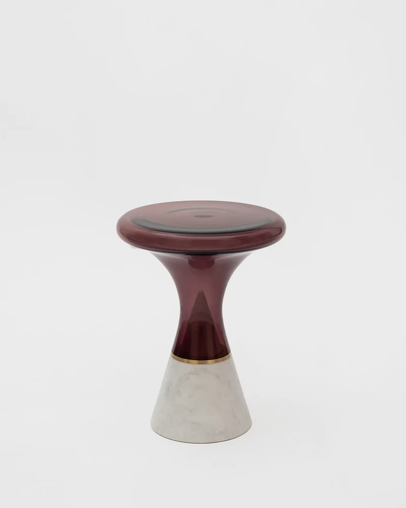 Join Side Table - Olivin Glass, Brushed Brass, Carrara Marble
