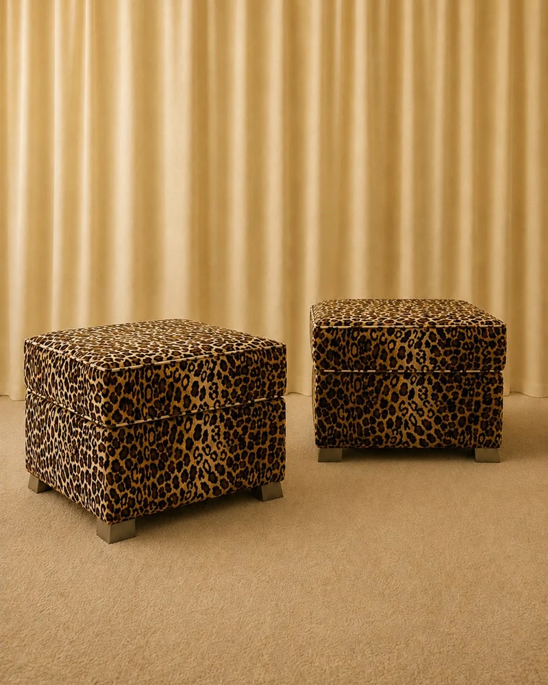 Pair of Leopard Upholstered Footstools