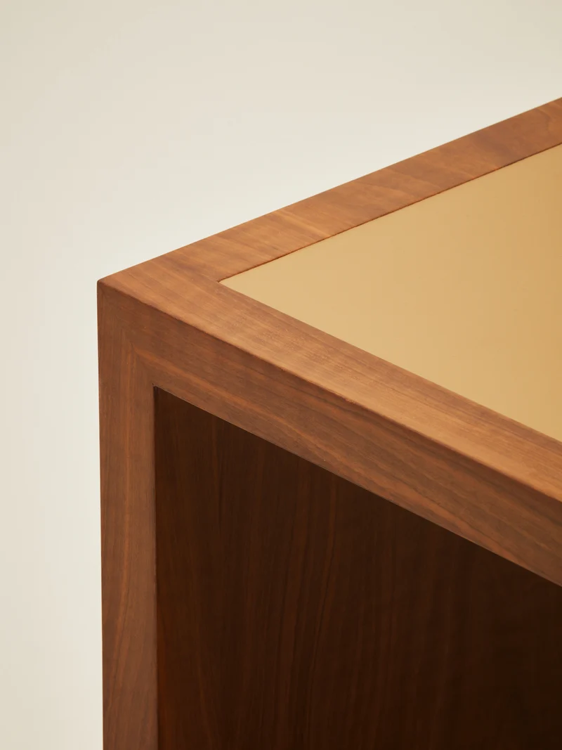 'Continuous' Desk Handcrafted in Wood Veneer and Leather Tabletop