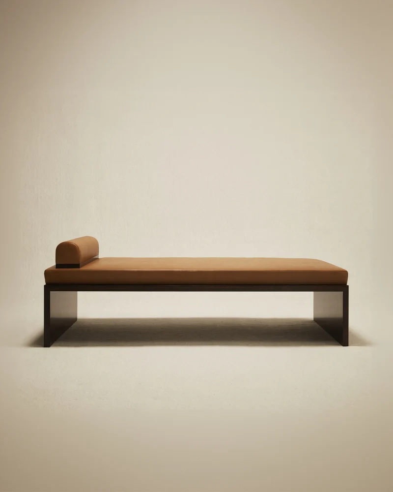 'Continuous' Daybed Handcrafted in Wood Veneer & Leather Upholstery