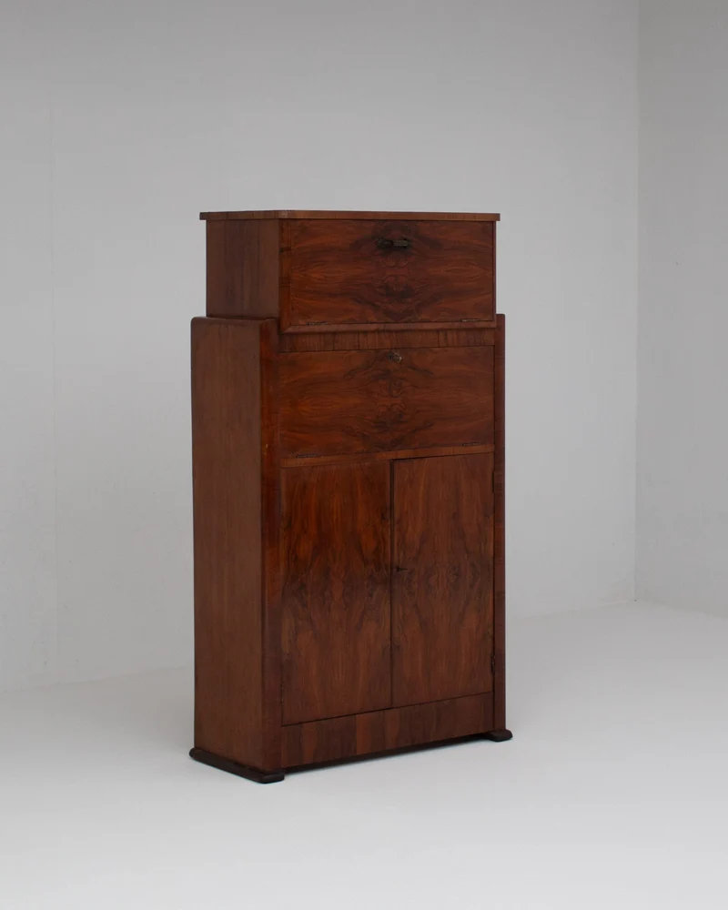 Vintage Biedermeier Secretary Cabinet in Walnut Veneer