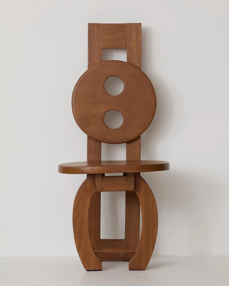Heavy Sculptural Artisanal Chair in Solid Exotic Wood