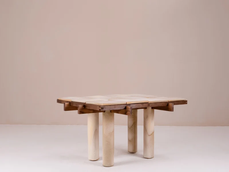 Wabi-Sabi Coffee Table in Wood & Clay - "La Taulo" Collection