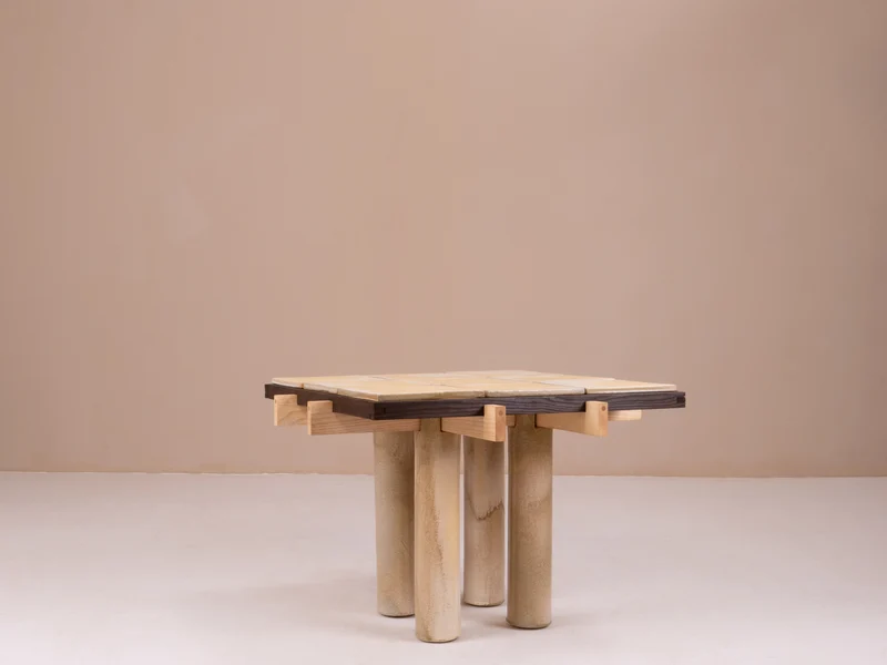 Wabi-Sabi Side Table in Wood & Clay - "La Taulo" Collection