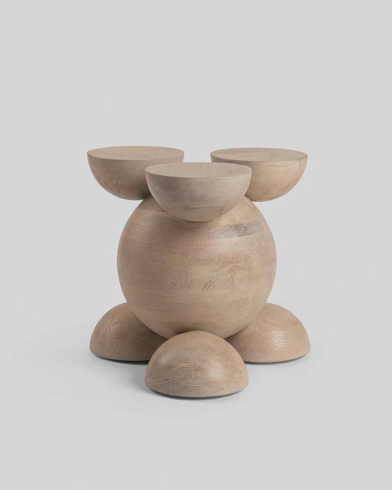 Solid Oak Sculptural Stool - BLEO III by Daniel Couttolenc, Cream Wash Finish