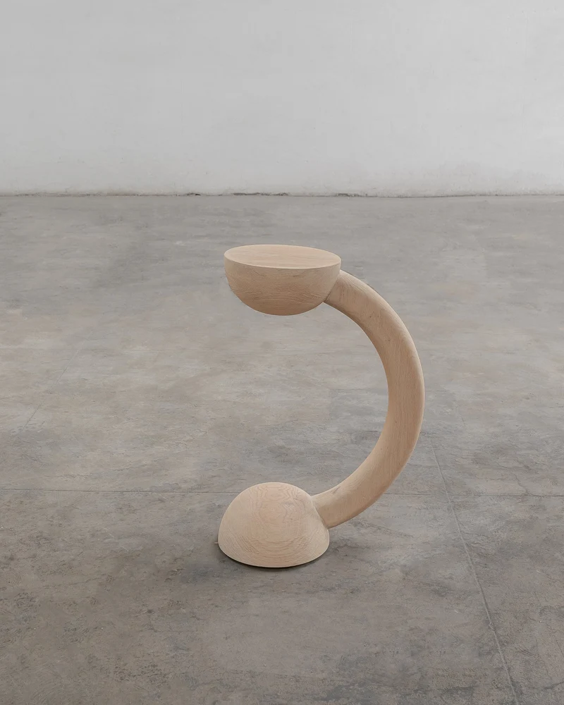 Solid Oak Auxiliary Table - BLEO Series by Daniel Couttolenc, Cream Wash Finish
