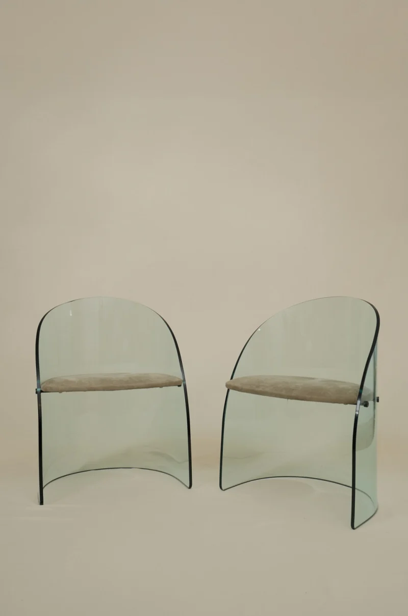 Set of 2 Glass Curved Chair in the Style of Luis Dierra