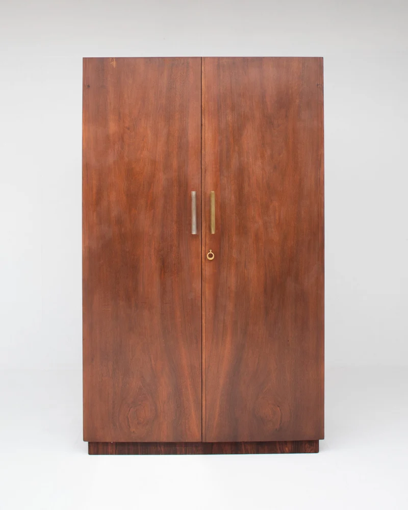 Mid-Century Walnut Wardrobe with Brass Handles