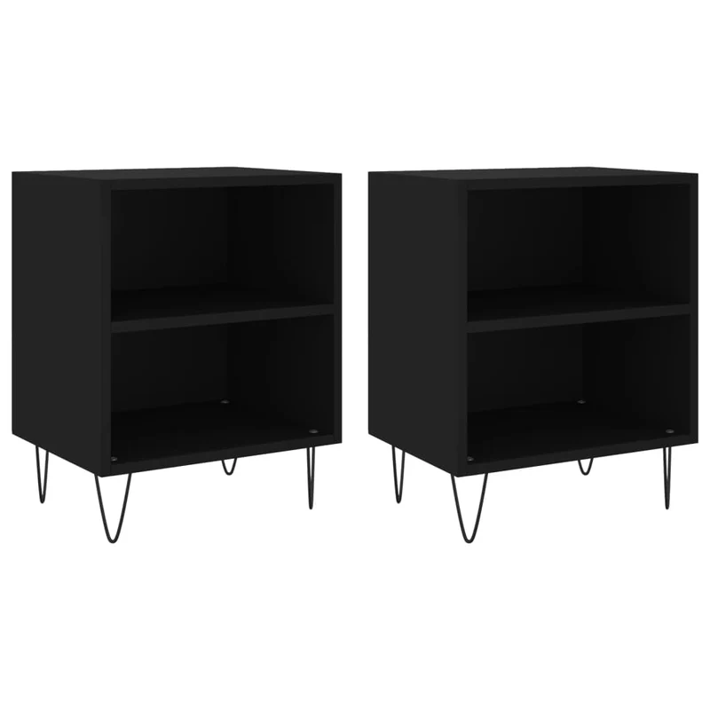 Lot de 2 tables de chevet avec étagères 40 x 30 x 50 cm bois d'ingénierie et fer noir DEC035508