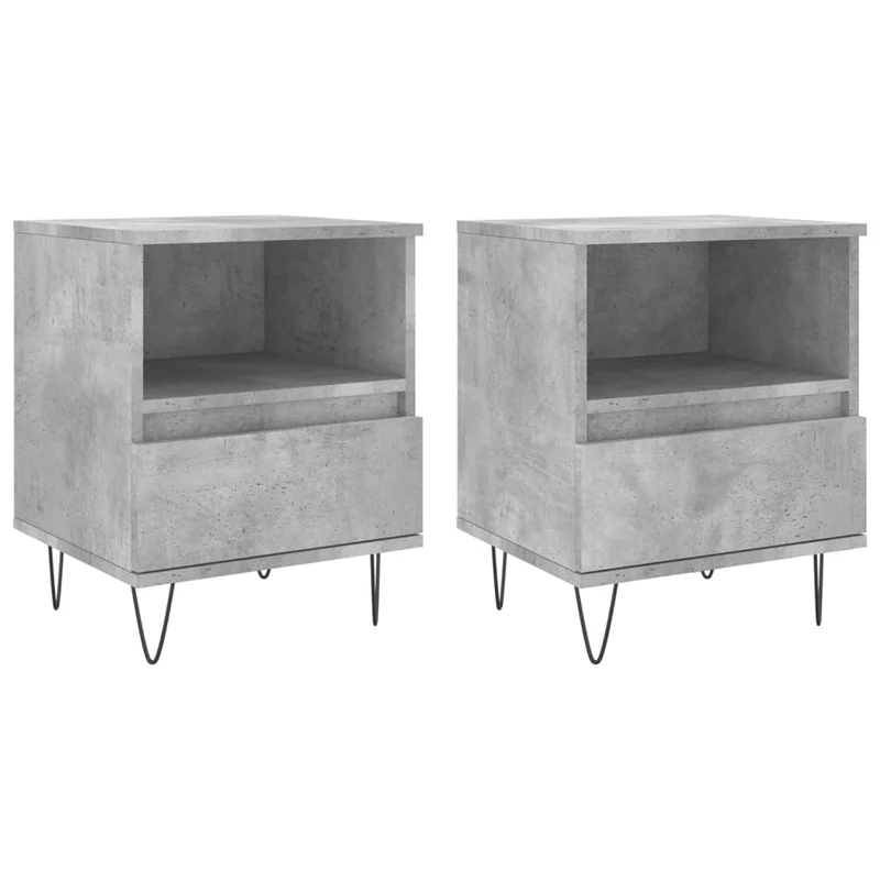 Lot de 2 tables de chevet avec compartiment ouvert et tiroir 40 x 35 x 50 cm bois d’ingénierie gris DEC035368