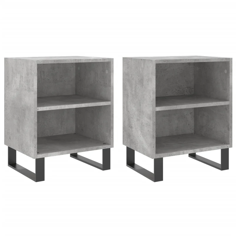 Lot de 2 tables de chevet avec compartiments ouverts 40 x 30 x 50 cm bois d'ingénierie gris et fer DEC035355