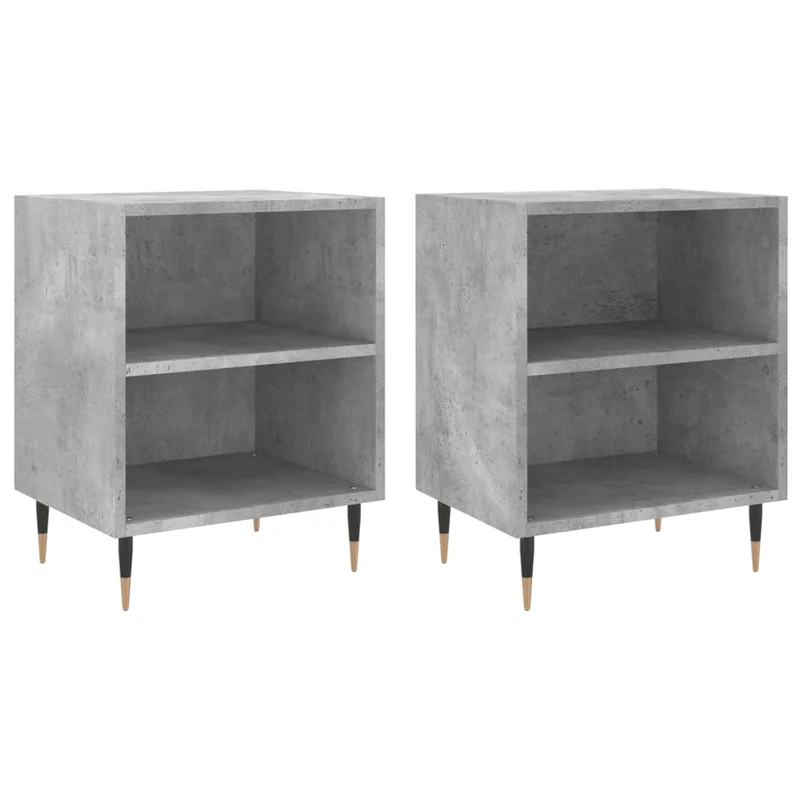 Lot de 2 tables de chevet avec étagères ouvertes 40 x 30 x 50 cm bois d'ingénierie gris et fer DEC035352