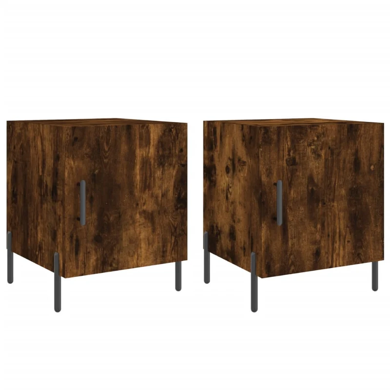 Lot de 2 tables de chevet avec compartiment avec porte 40 x 40 x 50 cm bois d'ingénierie marron et fer DEC035124