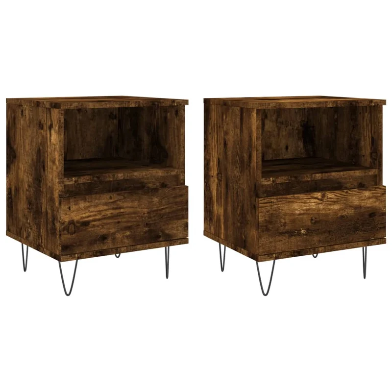 Lot de 2 tables de chevet avec compartiment ouvert et tiroir 40 x 35 x 50 cm bois ingénierie marron et métal DEC035098