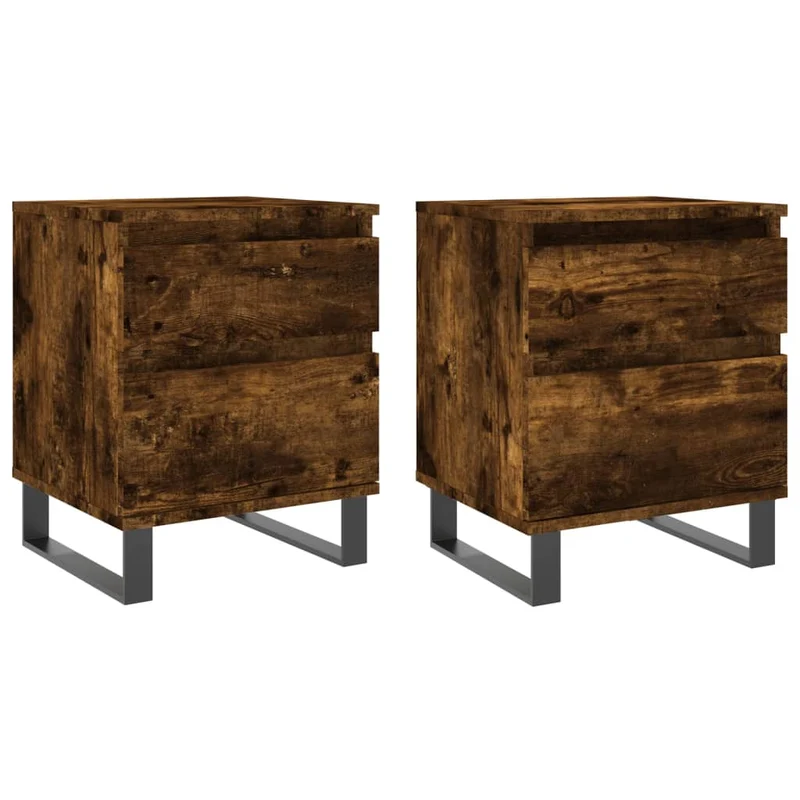 Lot de 2 tables de chevet avec deux tiroirs 40 x 35 x 50 cm bois ingénierie marron et métal DEC035094