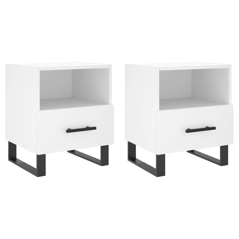 Lot de 2 tables de chevet avec compartiment ouvert et tiroir 40 x 35 x 47,5 cm bois d’ingénierie blanc et fer DEC034912