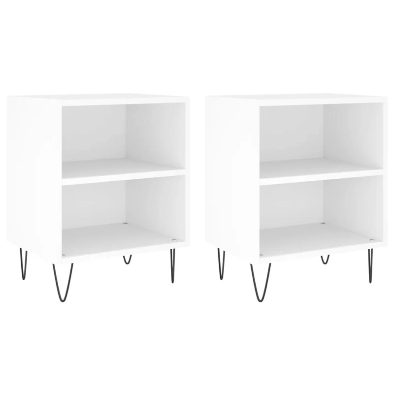 Lot de 2 tables de chevet avec compartiment ouvert 40 x 30 x 50 cm bois d'ingénierie blanc et fer DEC034899