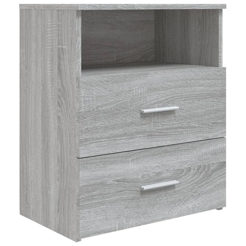 Table de chevet avec deux tiroirs et compartiment ouvert 50 x 32 x 60 cm bois d'ingénierie gris DEC034677