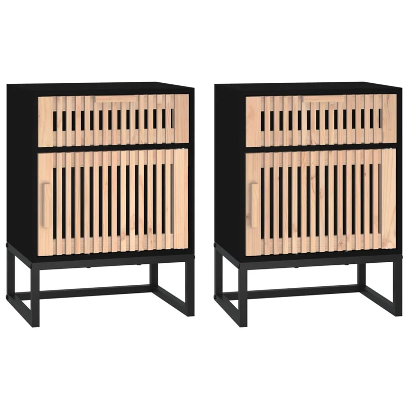 Lot de 2 tables de chevet avec tiroir et compartiment avec porte 40 x 30 x 55,5cm bois ingénierie et fer noir DEC035513