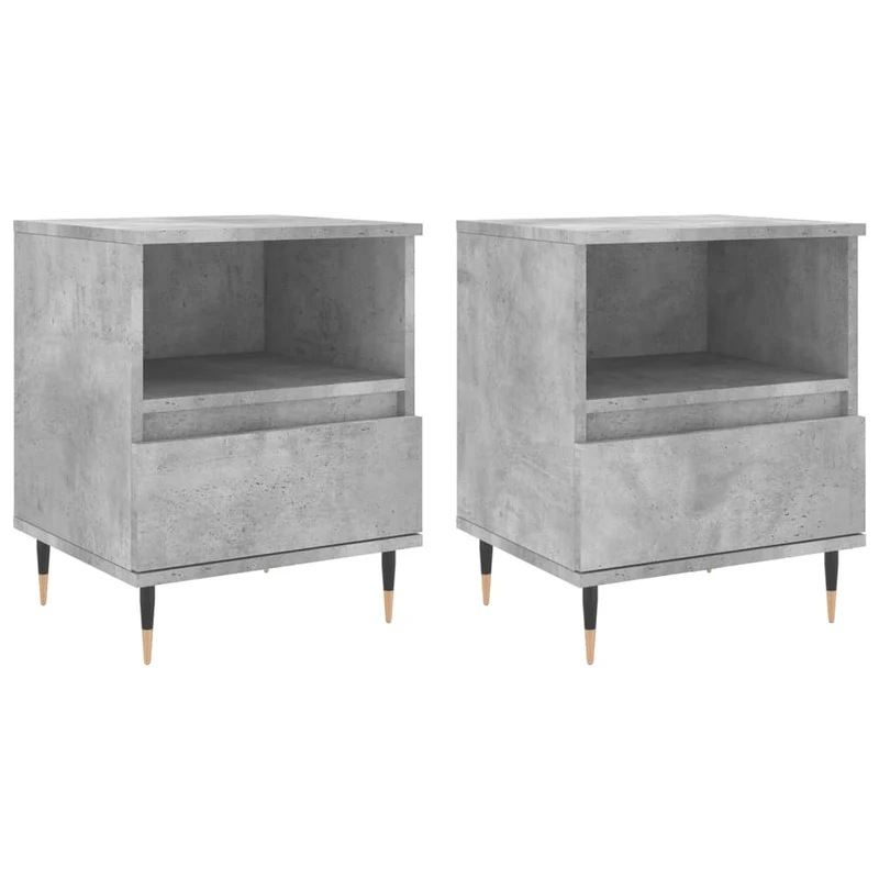 Lot de 2 tables de chevet avec tiroir et compartiment ouvert 40 x 35 x 50 cm bois d’ingénierie gris DEC035375