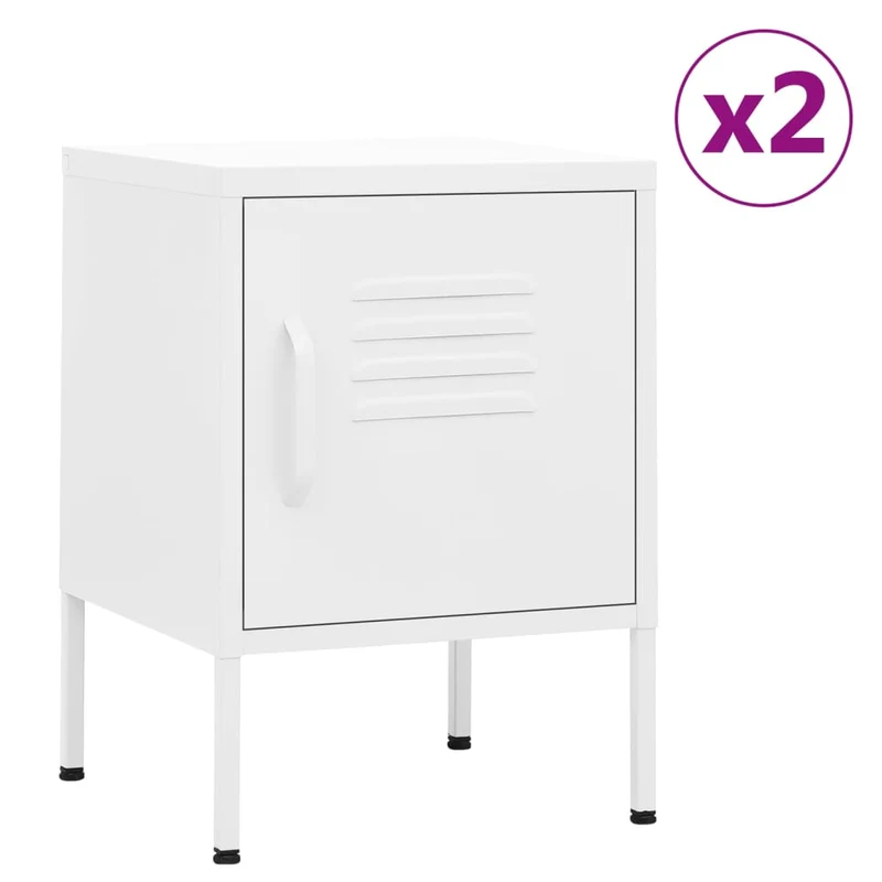 Lot de 2 tables de chevet avec compartiment avec porte 35 x 35 x 51 cm acier blanc DEC034861