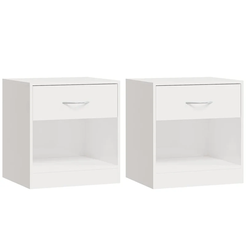 Lot de 2 tables de chevet avec tiroir 36,5 x 30,5 x 38 cm en bois d'ingénierie blanc brillant DEC034843