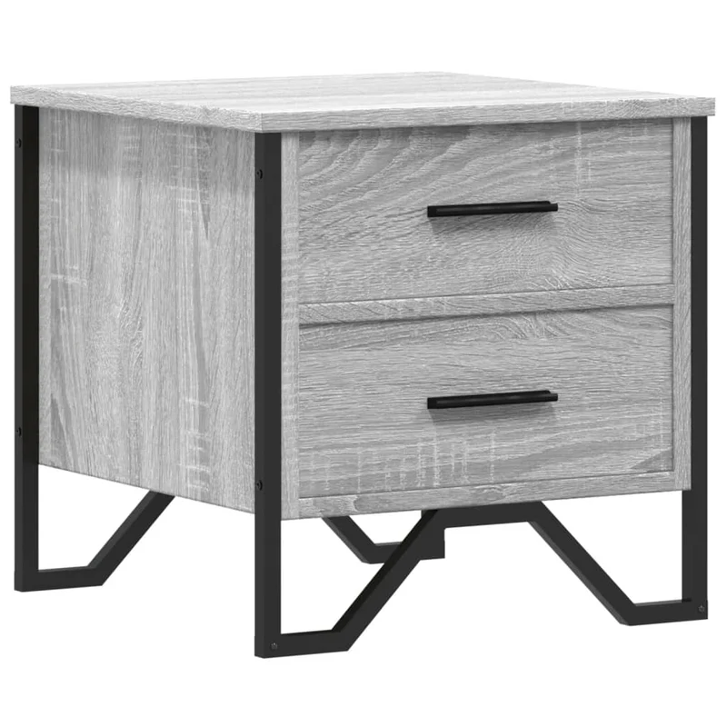 Table de chevet avec deux tiroirs 40 x 41 x 40 cm bois d'ingénierie gris et métal DEC034654