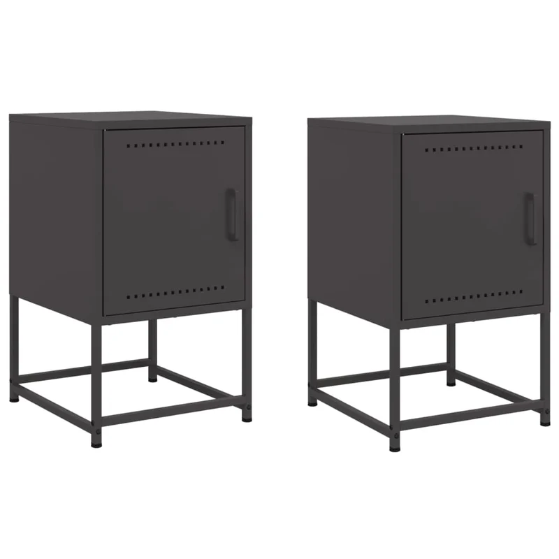 Lot de 2 tables de chevet avec compartiment avec porte 36 x 39 x 60,5 cm acier noir DEC035485