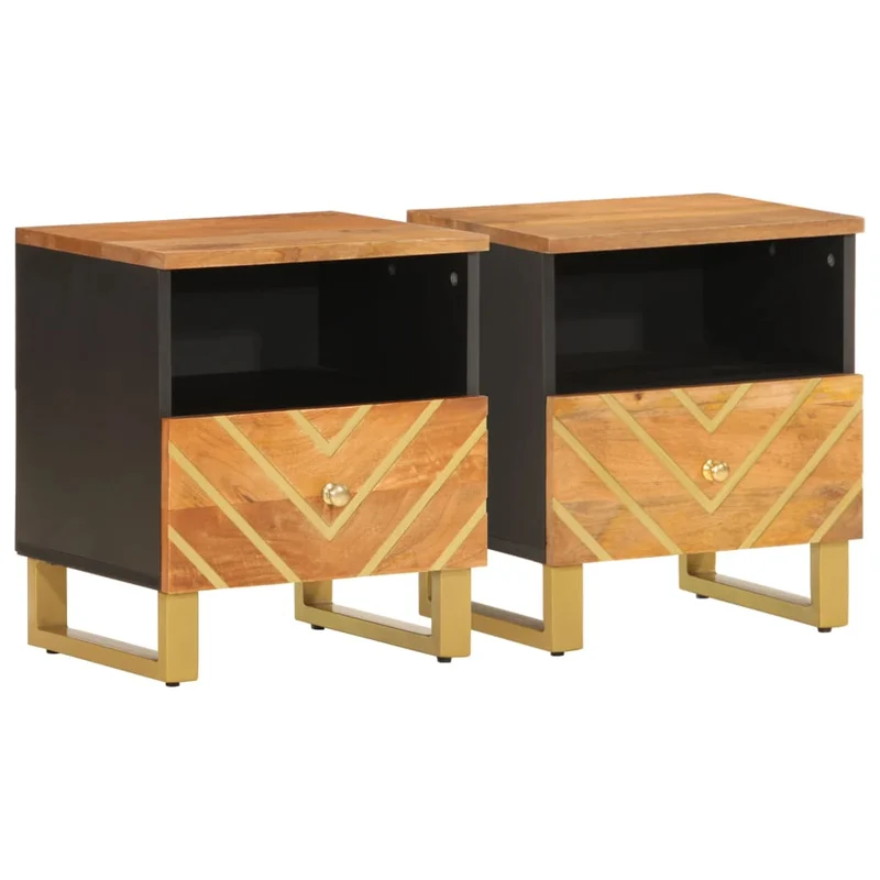 Lot de 2 tables de chevet 40 x 33 x 46 cm bois de manguier MDF et fer DEC035443