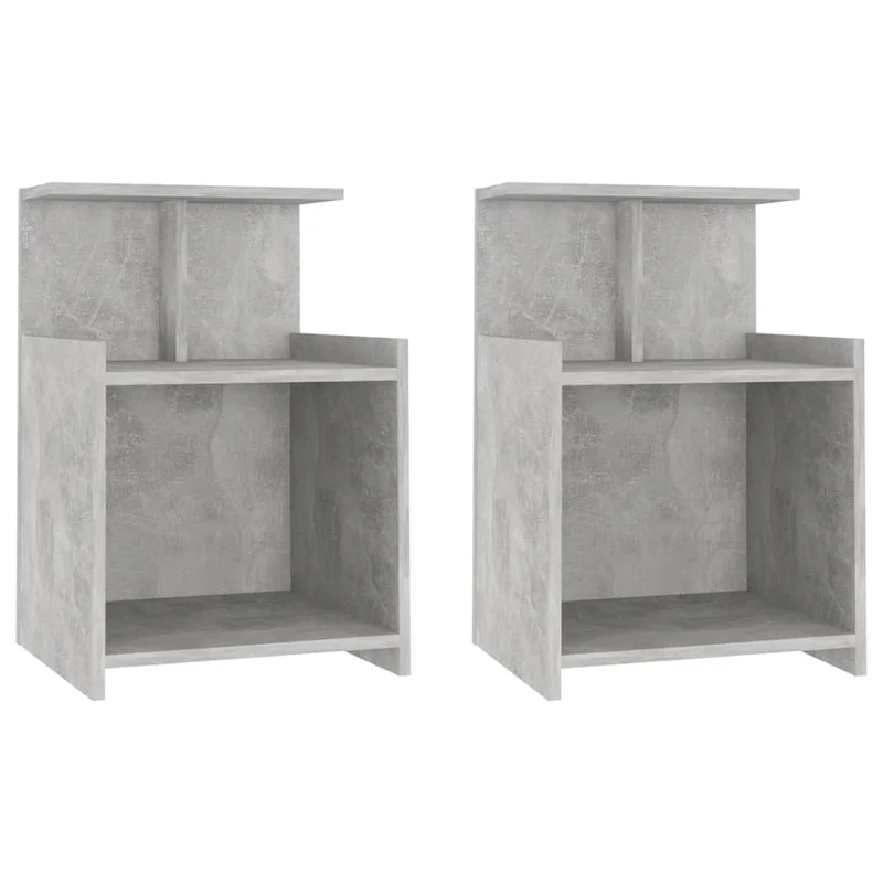 Lot de 2 tables de chevet avec étagères 40 x 35 x 60 cm aggloméré gris DEC035377