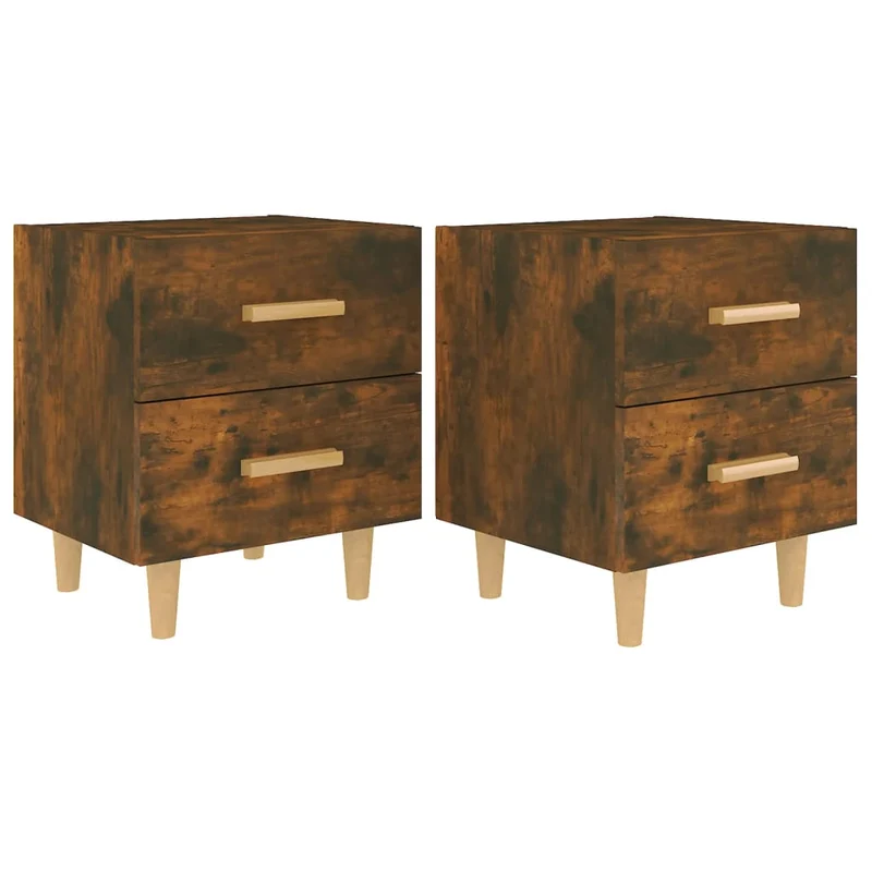 Lot de 2 tables de chevet avec deux tiroirs 40 x 35 x 47,5 cm bois d'ingénierie marron DEC035087