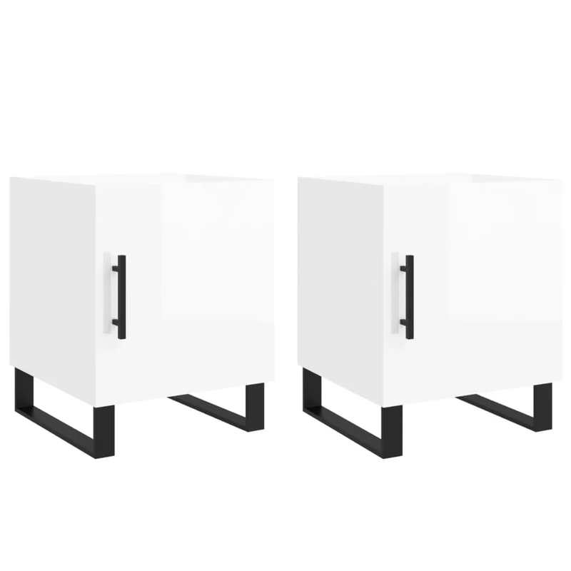 Lot de 2 tables de chevet avec compartiment avec porte 40 x 40 x 50 cm bois d'ingénierie blanc et fer DEC035030