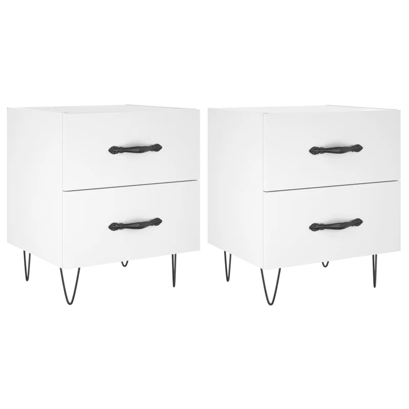 Lot de 2 tables de chevet avec tiroirs 40 x 35 x 47,5 cm bois d’ingénierie blanc DEC034918