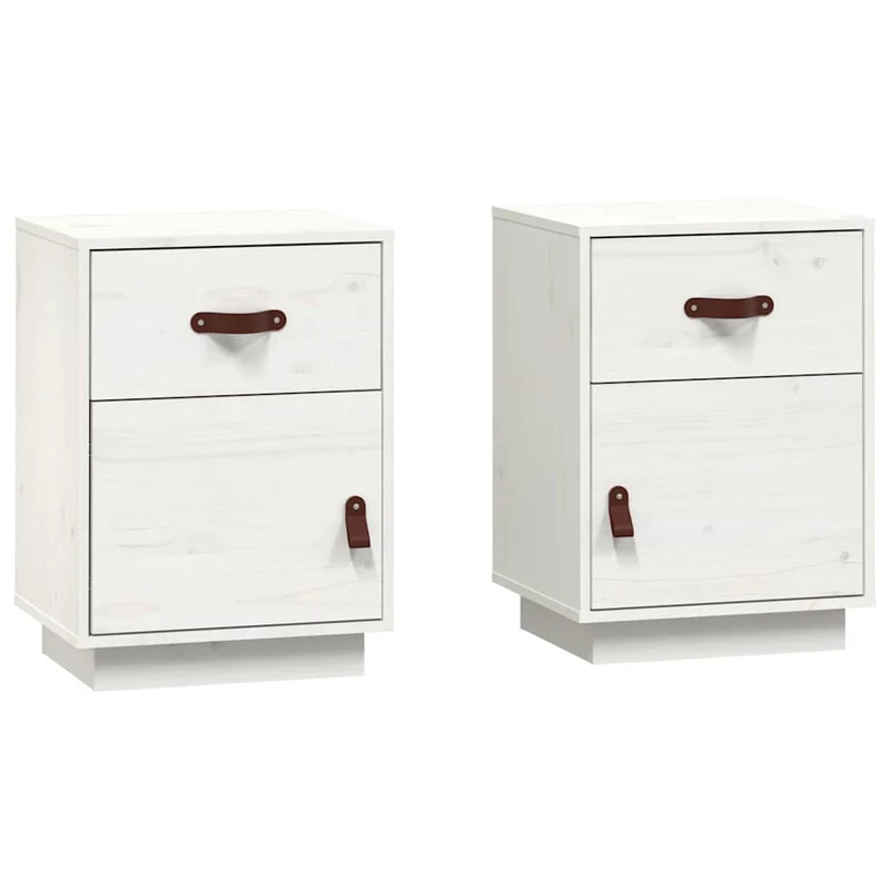 Lot de 2 tables de chevet avec tiroir et compartiment à porte 40 x 34 x 55 cm bois de pin blanc DEC034908