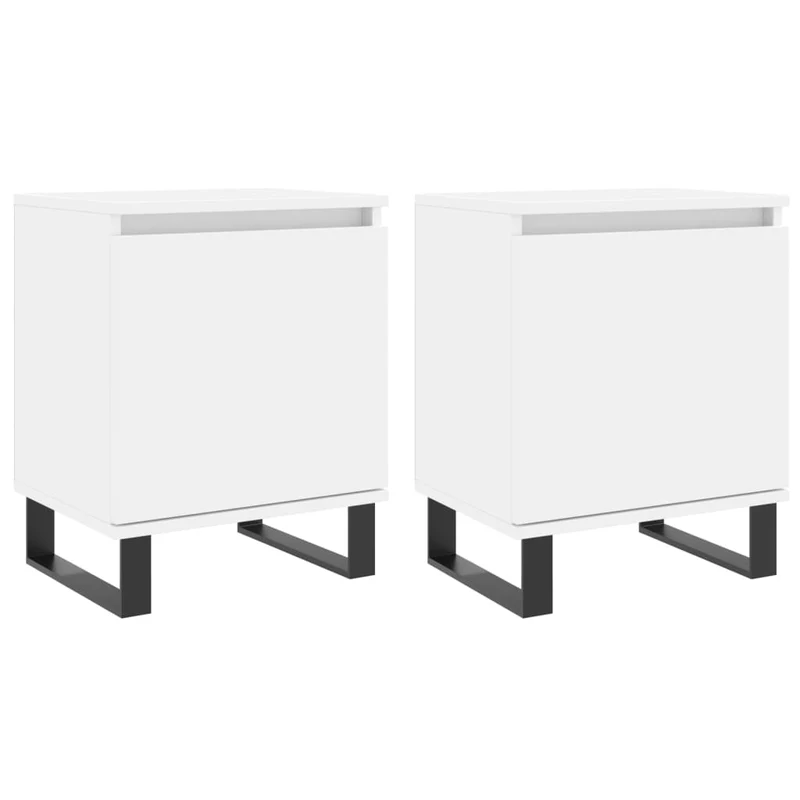Lot de 2 tables de chevet avec compartiment avec porte 40 x 30 x 50 cm bois d'ingénierie blanc DEC034896