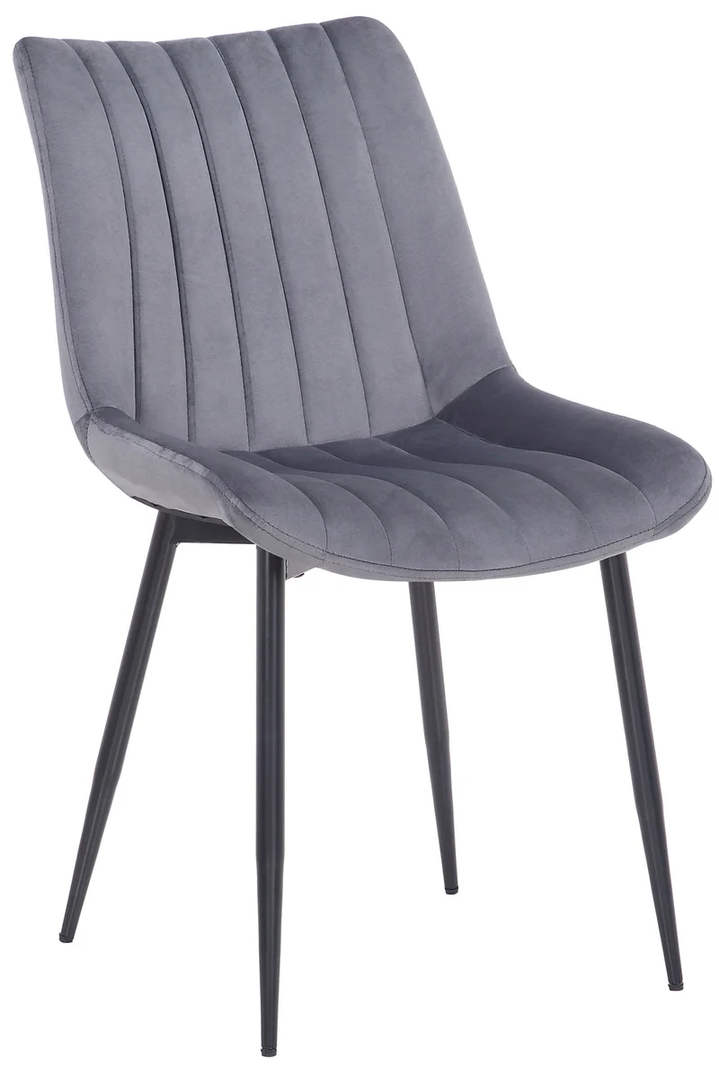 Chaise de salle à manger x1 couture décorative vertical avec pieds en métal noir mat et assise en velours gris 10_0002325