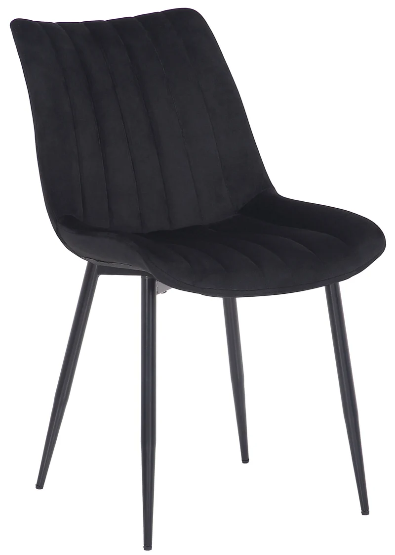 Chaise de salle à manger x1 couture décorative vertical avec pieds en métal noir mat et assise en velours noir 10_0002324