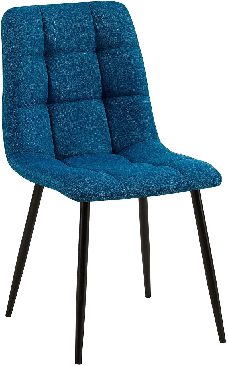 Chaise de salle à manger x1 coutures décoratives carrées en tissu bleu et métal noir 10_0002140