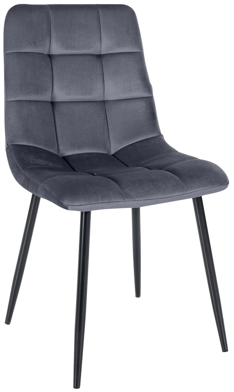 Chaise de salle à manger x1 coutures décoratives carrées en tissu velours gris foncé et métal noir 10_0002135