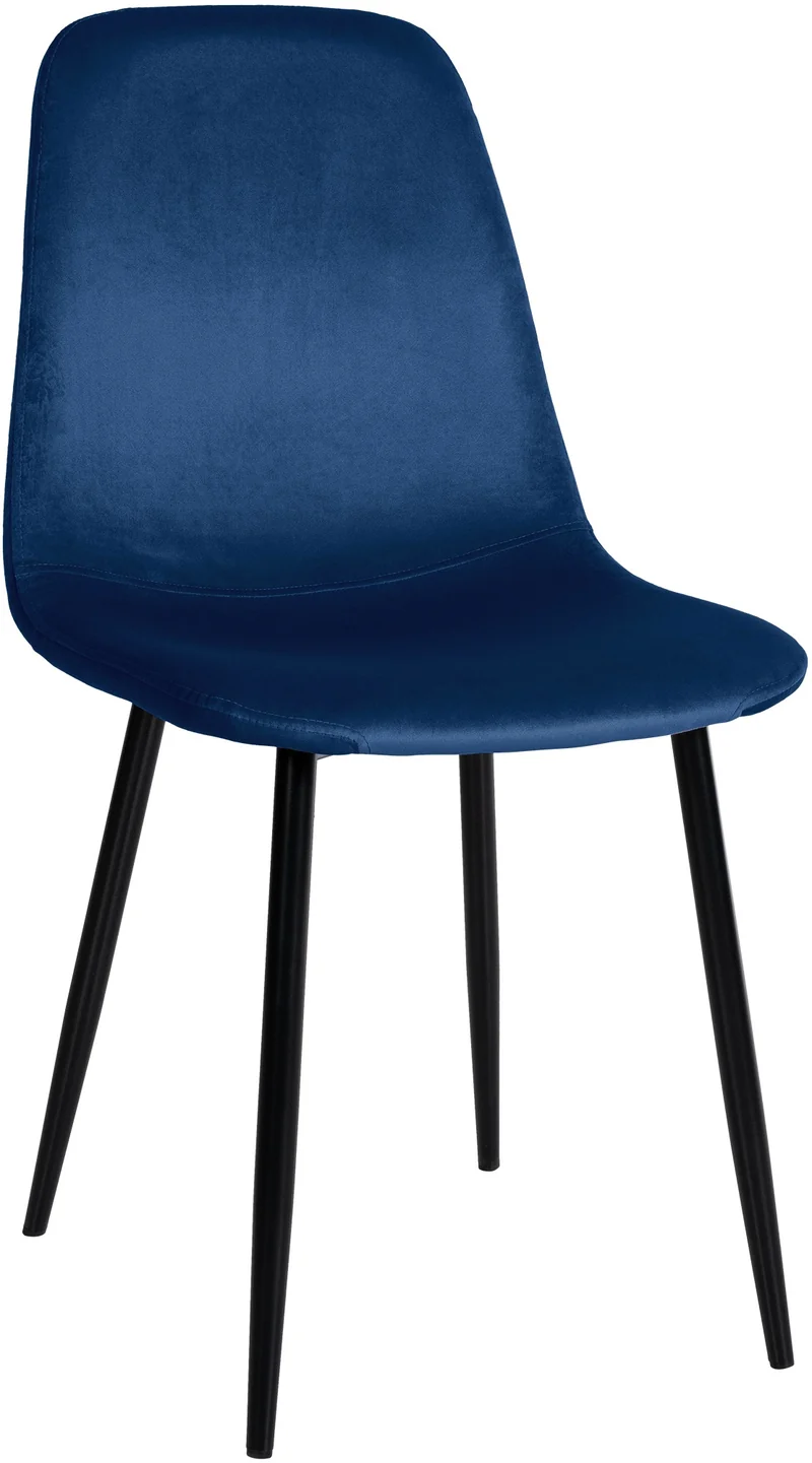 Chaise de salle à manger x1 design simple avec pieds en métal noir assise en velours bleu 10_0002061
