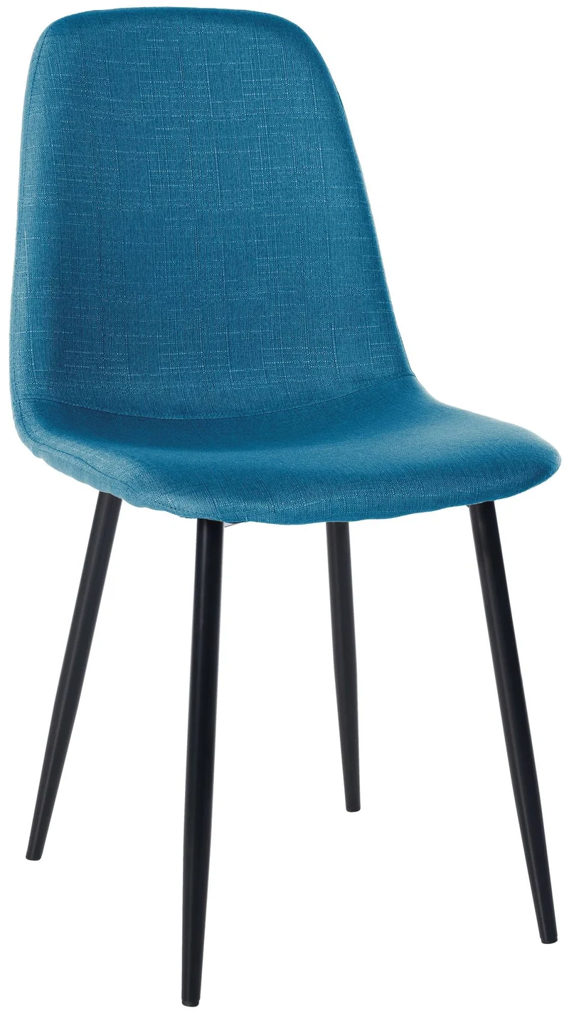 Chaise de salle à manger x1 design simple avec pieds en métal noir assise en tissu bleu 10_0002070