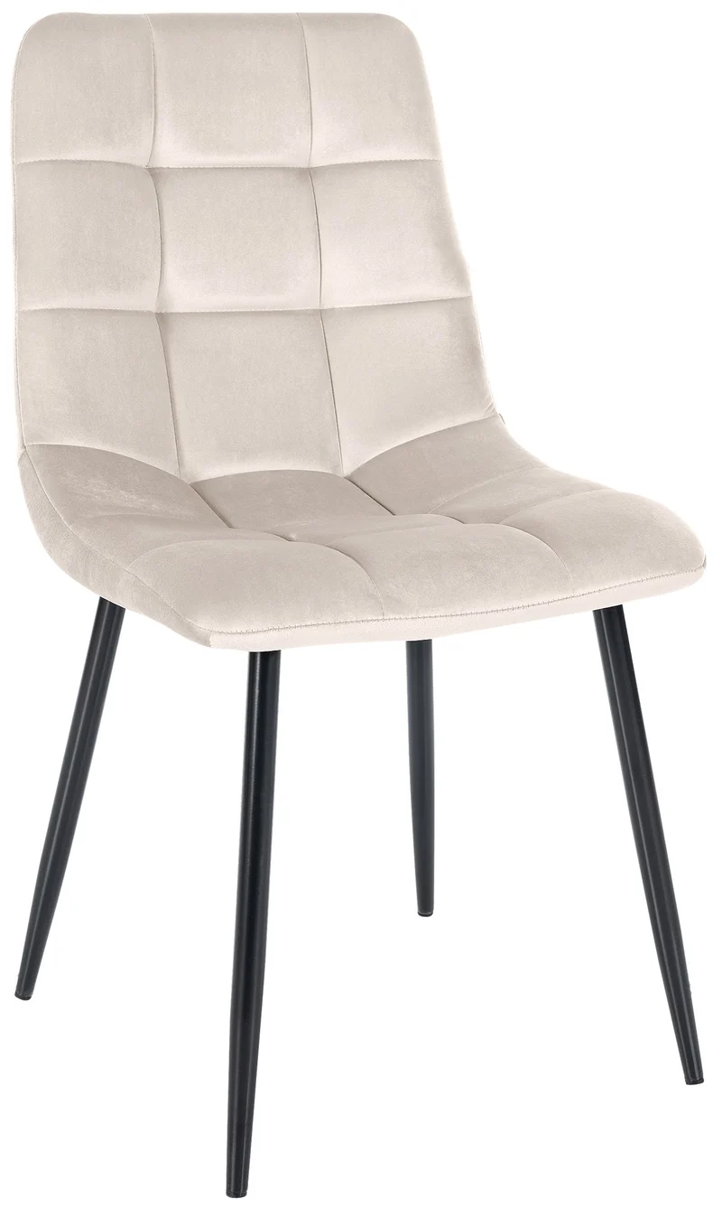 Chaise de salle à manger x1 coutures décoratives carrées en tissu velours crème et métal noir 10_0002133