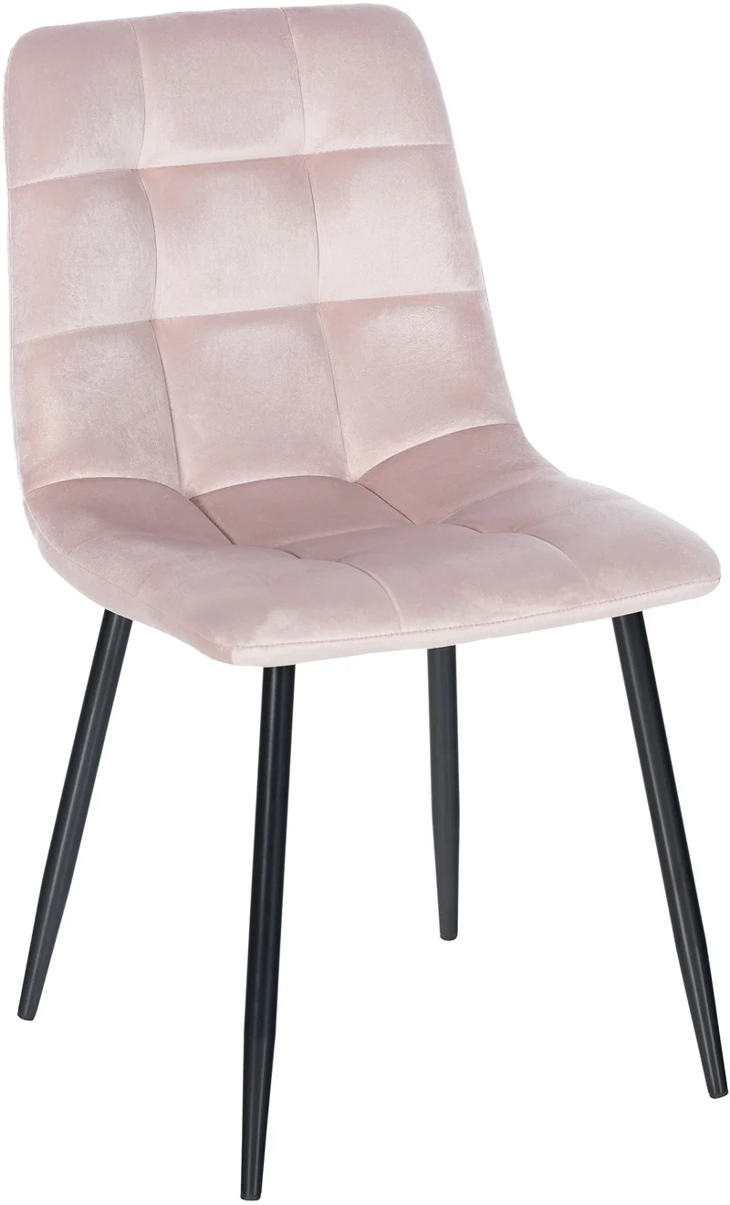 Chaise de salle à manger x1 coutures décoratives carrées en tissu velours rose et métal noir 10_0002132