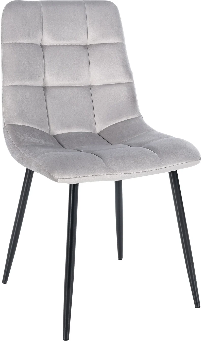 Chaise de salle à manger x1 coutures décoratives carrées en tissu velours gris et métal noir 10_0002131