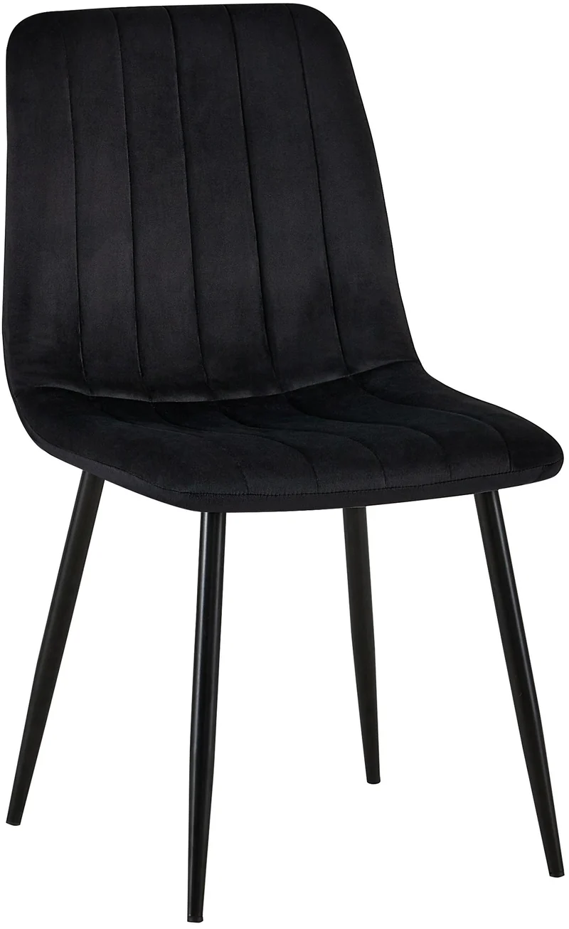Chaise de salle à manger x1 coutures décoratives verticales assise en tissu velours noir pieds en métal noir 10_0002199