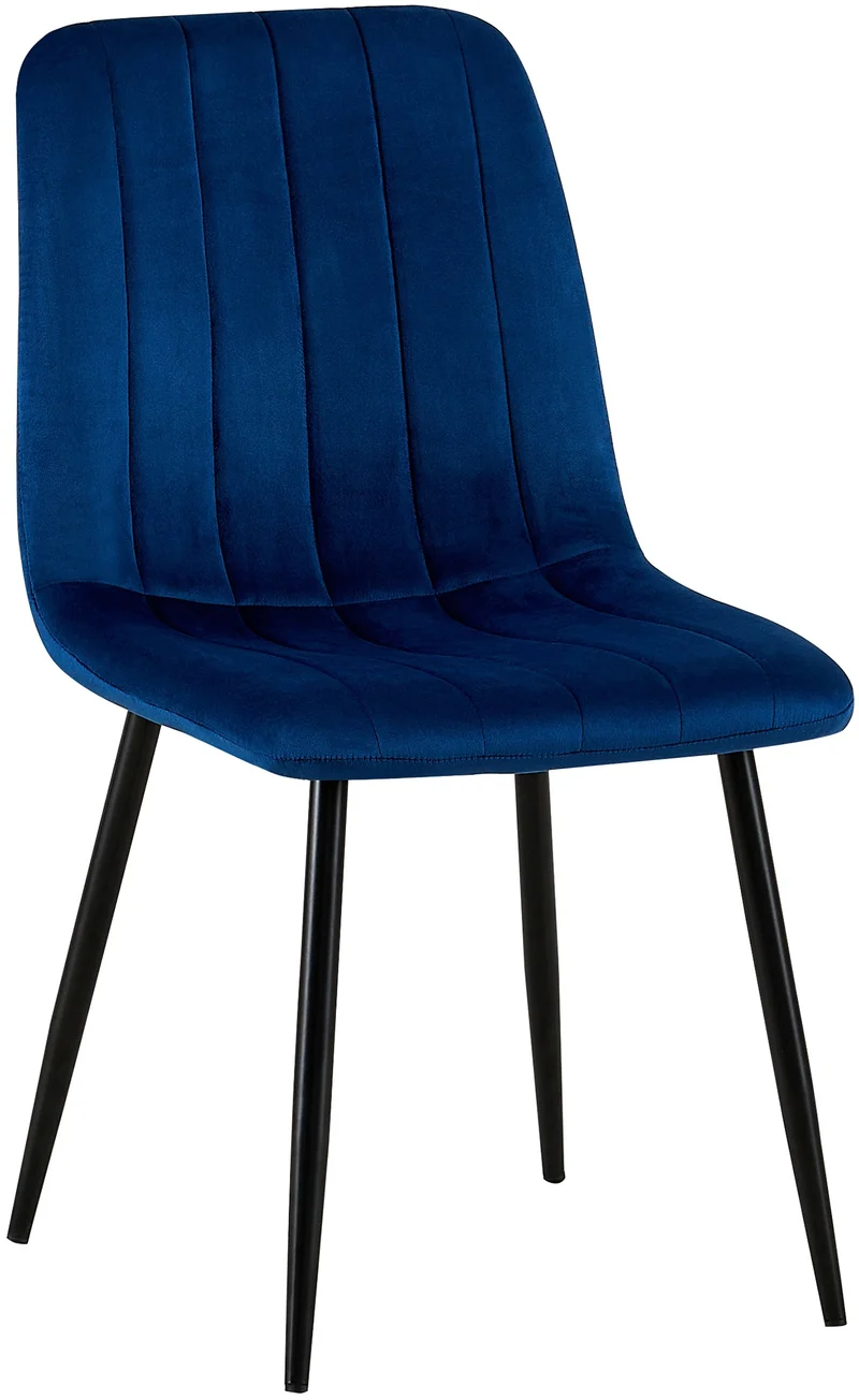 Chaise de salle à manger x1 coutures décoratives verticales assise en tissu velours bleu pieds en métal noir 10_0002198