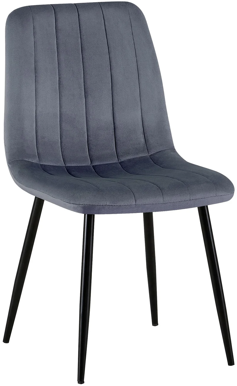 Chaise de salle à manger x1 coutures décoratives verticales assise en tissu velours gris foncé pieds en métal noir 10_0002206